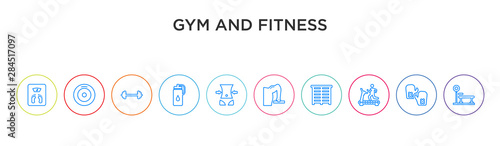 gym and fitness concept 10 outline colorful icons