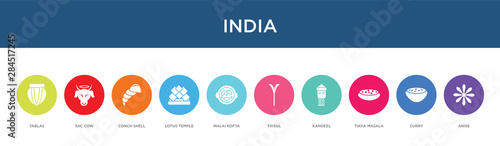 india concept 10 colorful icons