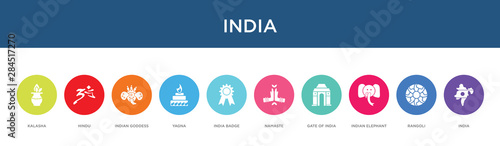 india concept 10 colorful icons