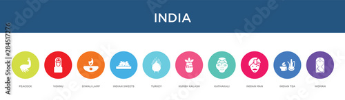 india concept 10 colorful icons