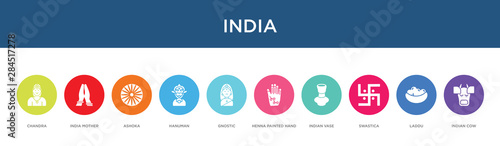 india concept 10 colorful icons