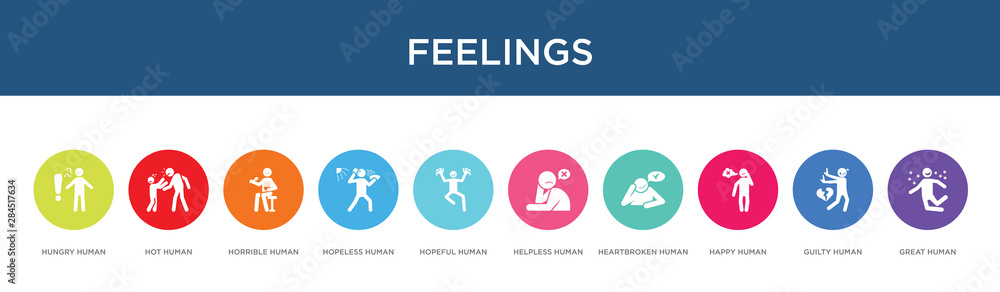 feelings concept 10 colorful icons feelings concept 10 colorful icons