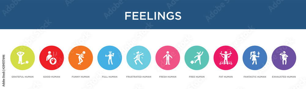 feelings concept 10 colorful icons feelings concept 10 colorful icons