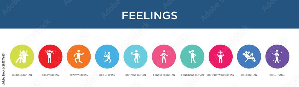 feelings concept 10 colorful icons feelings concept 10 colorful icons
