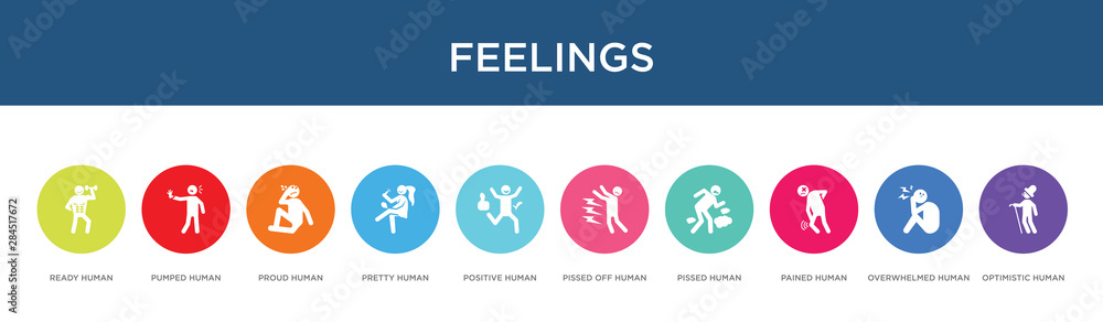 feelings concept 10 colorful icons