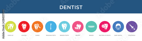 dentist concept 10 colorful icons