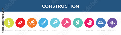 construction concept 10 colorful icons