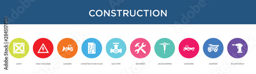 construction concept 10 colorful icons