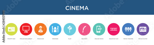 cinema concept 10 colorful icons