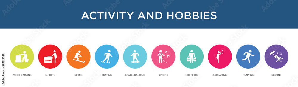 activity and hobbies concept 10 colorful icons activity and hobbies concept 10 colorful icons