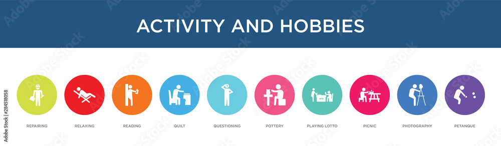 activity and hobbies concept 10 colorful icons