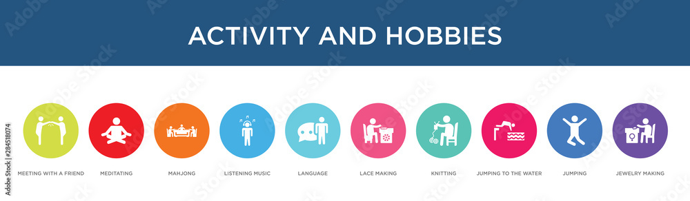 activity and hobbies concept 10 colorful icons activity and hobbies concept 10 colorful icons