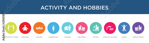 activity and hobbies concept 10 colorful icons