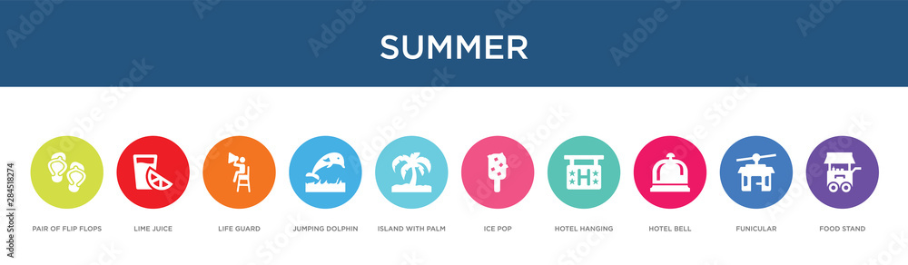 Fototapeta premium summer concept 10 colorful icons