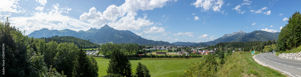scenic street called Fernpass Strasse in Tyrol climbs up the mountain in the Alps to the German Austrian Border in Fernpass scenic street called Fernpass Strasse in Tyrol climbs up the mountain in the Alps to the German Austrian Border in Fernpass