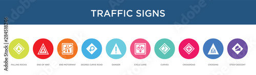 traffic signs concept 10 colorful icons