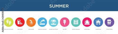 summer concept 10 colorful icons