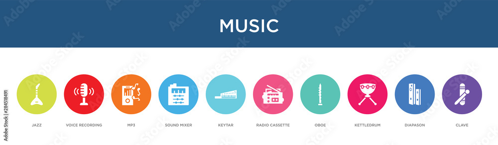 music concept 10 colorful icons music concept 10 colorful icons
