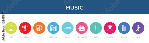 music concept 10 colorful icons