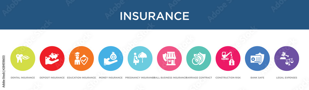 insurance concept 10 colorful icons insurance concept 10 colorful icons