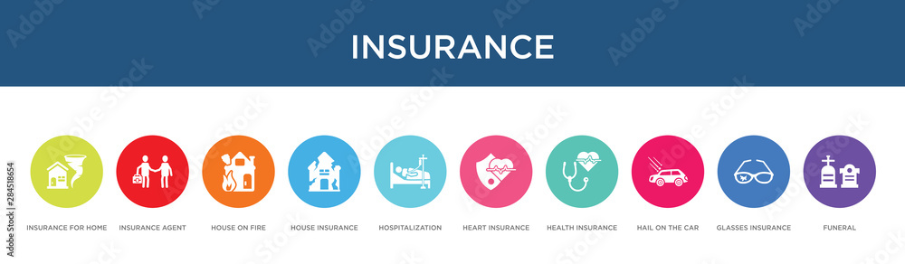 insurance concept 10 colorful icons insurance concept 10 colorful icons
