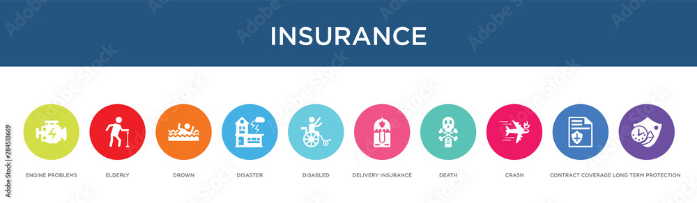 insurance concept 10 colorful icons insurance concept 10 colorful icons