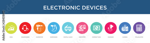 electronic devices concept 10 colorful icons