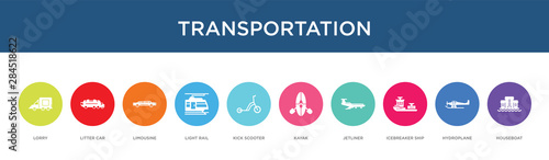 transportation concept 10 colorful icons