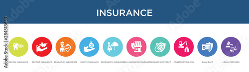 insurance concept 10 colorful icons