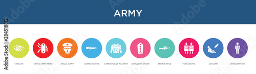 army concept 10 colorful icons