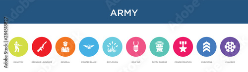 army concept 10 colorful icons