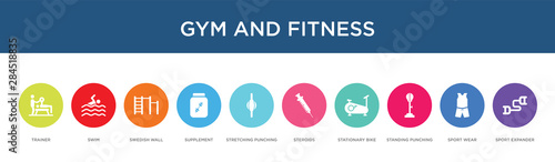 gym and fitness concept 10 colorful icons