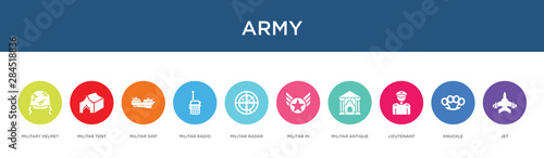 army concept 10 colorful icons