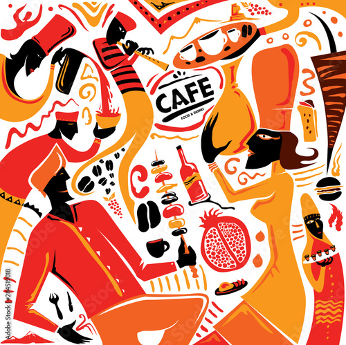 Armenian Cafe & Food Art Style (Vector Art)