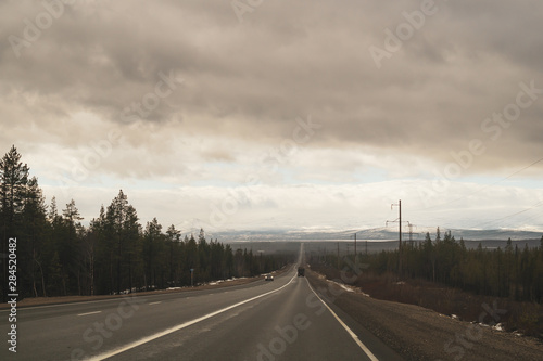 Mountain road. highway in mountains. way with long distance view