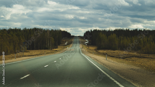 Beautiful empty road. asphalt highway background. landscape with long distance view © maxkolmeto