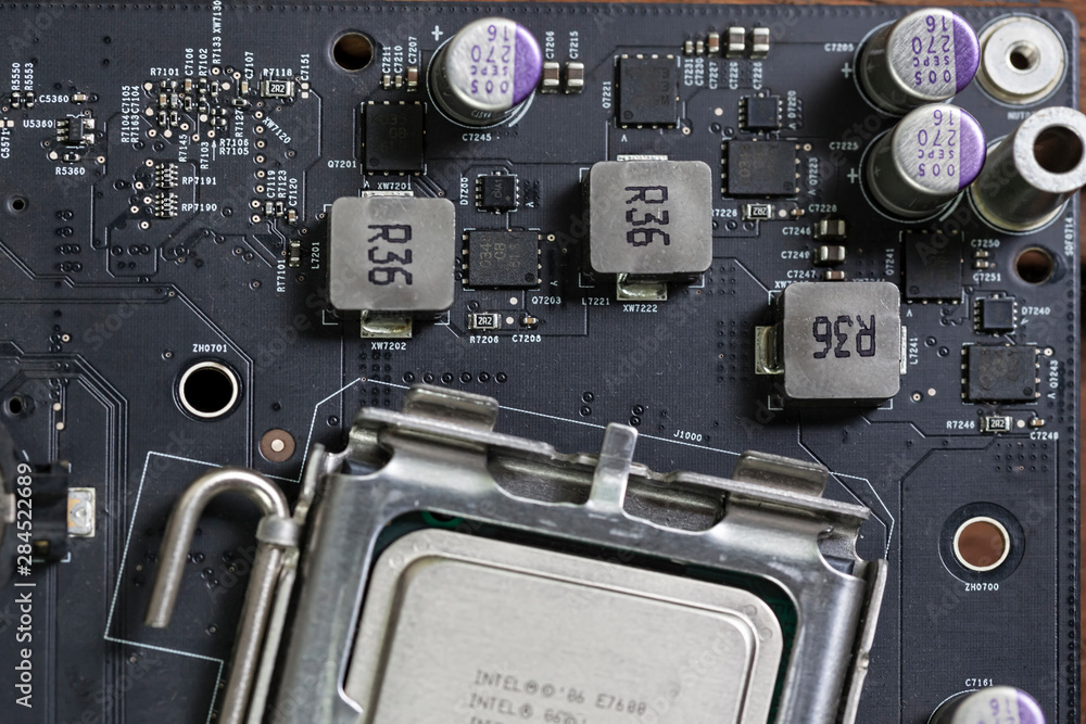 Fototapeta premium Close up of an electric circuit board. Microelectronics engineering technology