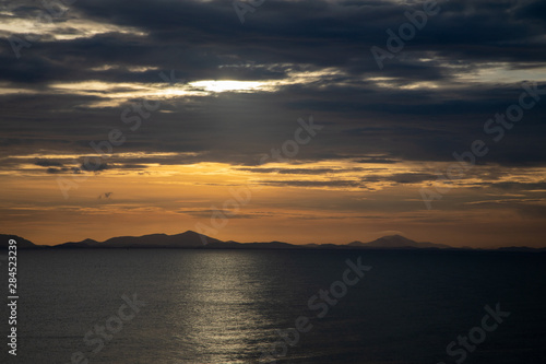 Sunset sea and mountain