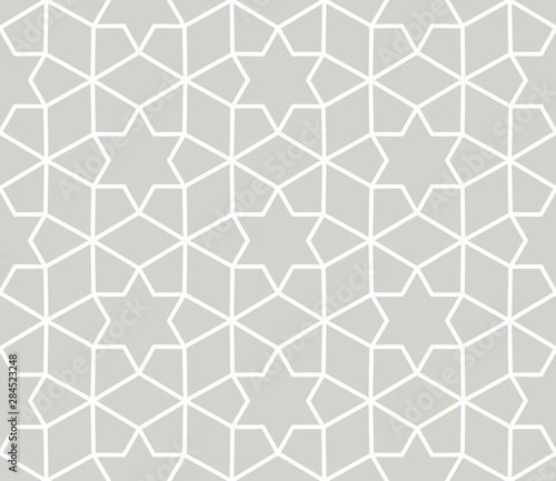 Modern simple geometric vector seamless pattern with white line texture on grey background. Light gray abstract linear wallpaper, bright tile ornament