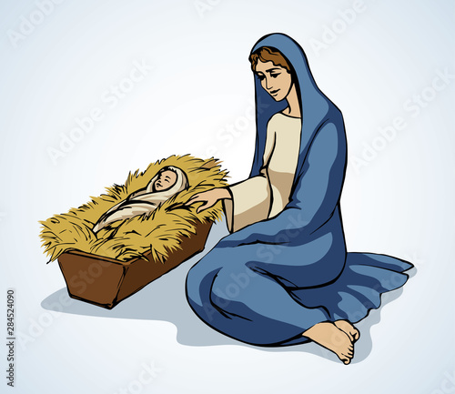 Maria and the baby. Vector drawing