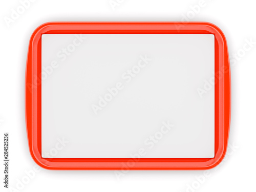 Red plastic food tray with empty liner