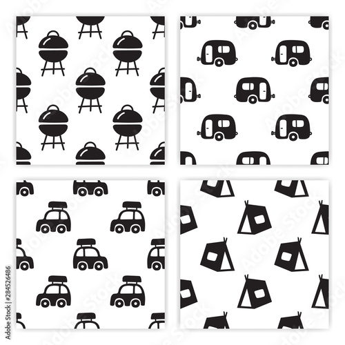 Camping seamless pattern set.