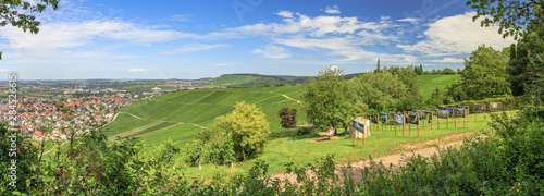 Aussicht auf Weinstadt und Beutelsbach im Remstal vom Remstalkino, Aussichtsplattform und Bestandteil der Landesgartenschau 2019