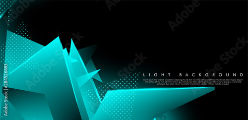 Triangular background. Abstract composition of 3D triangles. The geometric background of modern blue is insulated black