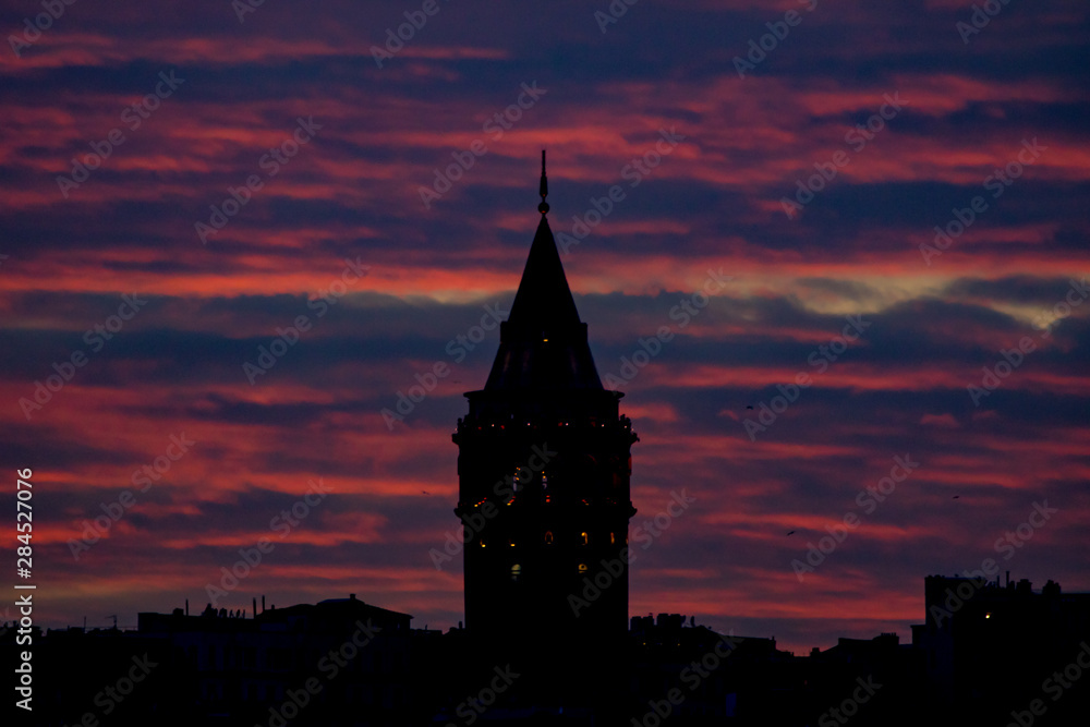 Galata Tower at sunset in Istanbul