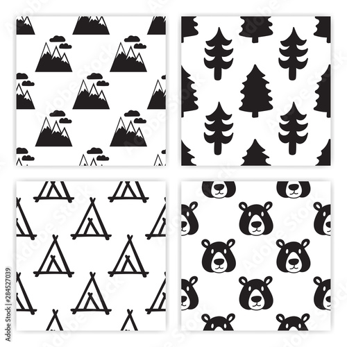 Camping seamless pattern set.
