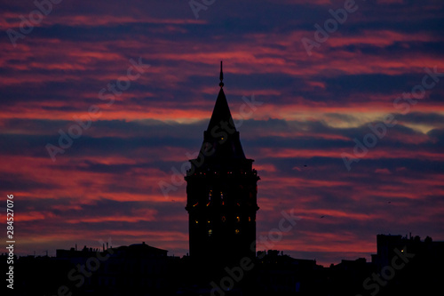 Galata Tower at sunset in Istanbul