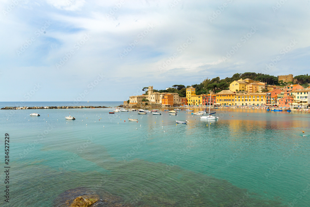 Landscape of a beautiful bay in Sestri Levante. Sestri Levante, Genoa, Italy