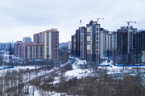 Cityscape with big buildings. landscape with high constructions