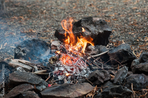 closeup of campfire in outdoor